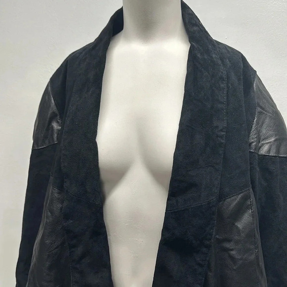 Suede Jacket Coat Pure Leather Heavyweight Open Front Black Women's Plus Size 2X - Picture 6 of 11